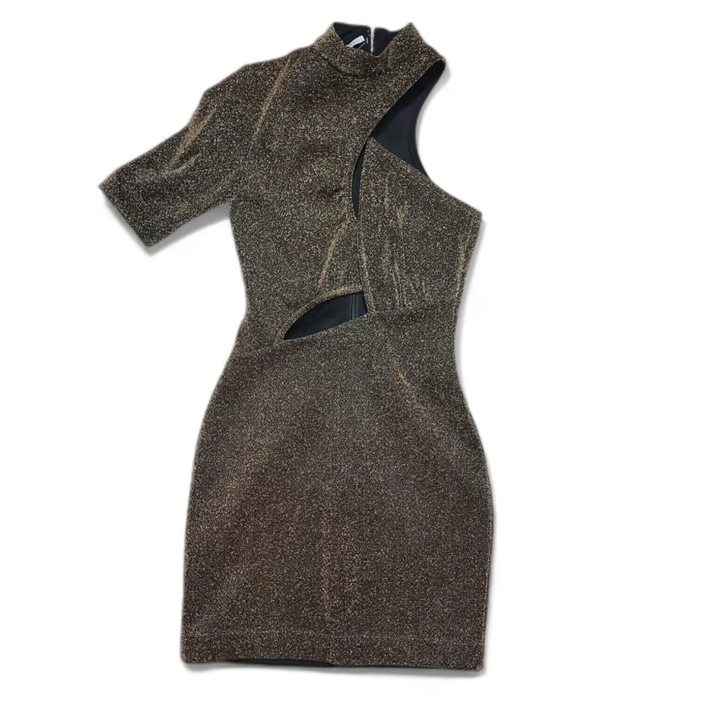 NWT $2300 STELLA MCCARTNEY Malisa One Shoulder Mini Dress Metallic IT 40 US 6 - Picture 5 of 8